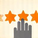 Five stars rating icon with a hand pointer, indicating feedback